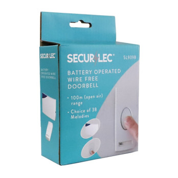 Securlec Battery Operated Wirefree Door Bell & 1 Chime 100m - 38 Melodies