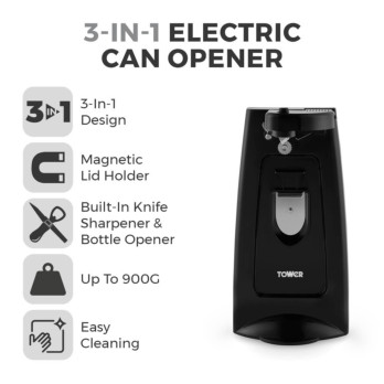 Tower 3in1 Can Opener - built-in knife sharpener & bottle opener