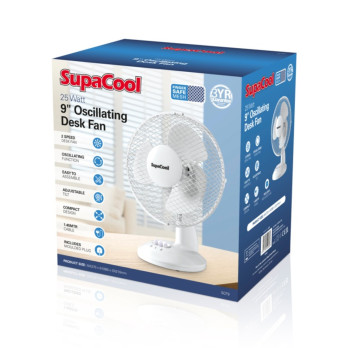 SupaCool Oscillating Desk Fan 9" - 2 Speed settings - 1.45m cable