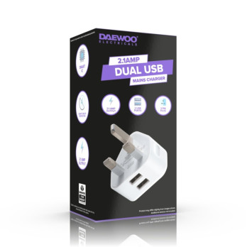 Daewoo Dual USB Mains Charger 2.1 amp