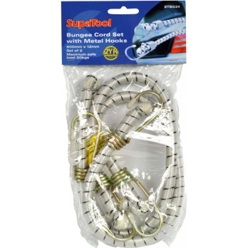 SupaTool Bungee Cord Set with Metal Hooks 600mm x 12mm