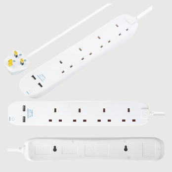 Masterplug 4 Gang Extension Lead With 2 x USB & 1m Cable 13 amp