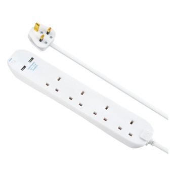 Masterplug 4 Gang Extension Lead With 2 x USB & 1m Cable 13 amp