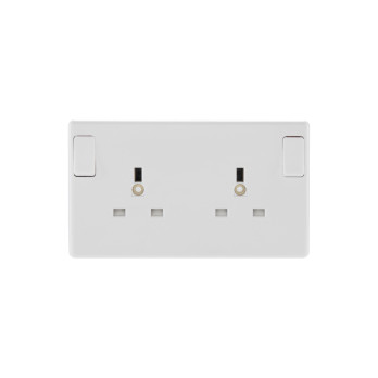 BG 2 Gang White Round Edge Single Pole Switched Socket 13a