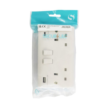 Securlec 2 Gang Switched Socket Double Pole With USB A + C Round Edge