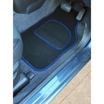 Streetwize Velour Carpet Mat Sets with Coloured Binding - 4 Piece Black With Blue Piping