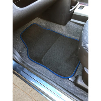 Streetwize Velour Carpet Mat Sets with Coloured Binding - 4 Piece Black With Blue Piping