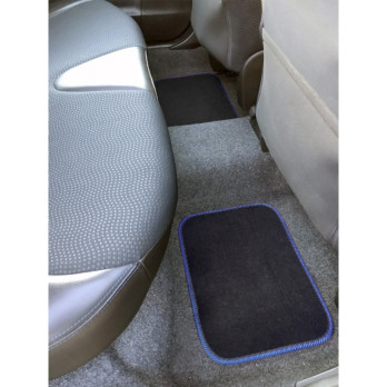 Streetwize Velour Carpet Mat Sets with Coloured Binding - 4 Piece Black With Blue Piping