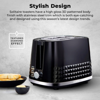 Tower Solataire 2 Slice Toaster Lift Function Browning Control Diamond Effect Texture