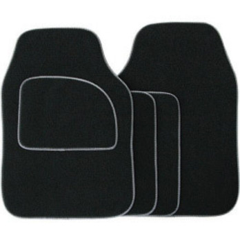 Streetwize Velour Carpet Mat Sets with Coloured Binding - 4 Piece Black With Grey Piping