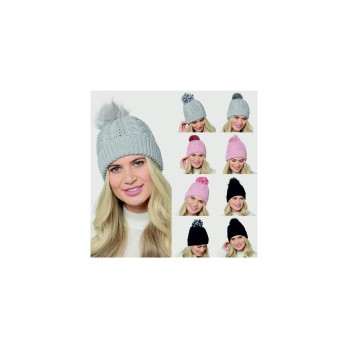 RJM Ladies Cable Hat With 3 Detachable Pompom Assorted Colours Available