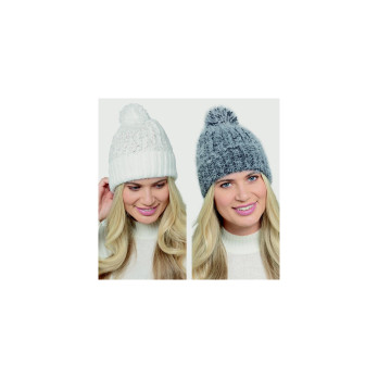 RJM Ladies Twist Yarn Chenille Hat With Pompom