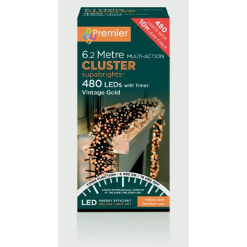 Premier 480 LED Multi Action Supabrights Cluster Lights With Timer Vintage Gold/Green