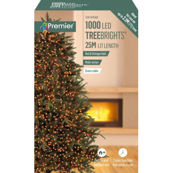 Premier 1000 LED Multi Action Treebrights With Timer Red & Vintage Gold/Green Cable