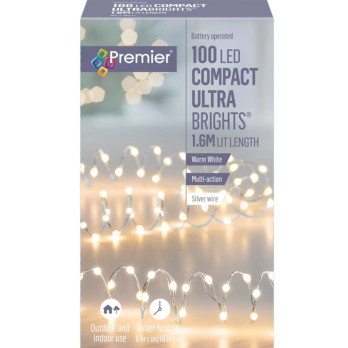 Premier Ultrabright Silver Wire 100 LEDs Warm White