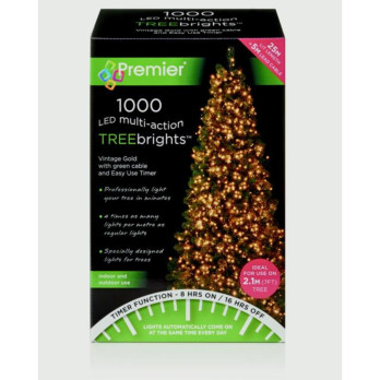 Premier 1000 LED Multi Action Treebrights With Timer Vintage Gold/Green Cable