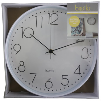 Basiks 30cm Quartz Wall Clock White - Non-ticking clock