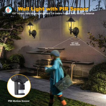 Extrastar Vintage Wall Light W/E27 L/H With PIR Black