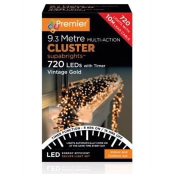 Premier 720 LED Multi Action Supabrights Cluster Lights With Timer Vintage Gold/Green Cable