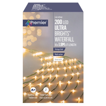 Premier Ultra Bright Waterfall 200 LEDs 2m Vintage Gold