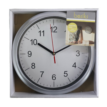 Basiks 23cm Quartz Wall Clock Silver - Ticking clock