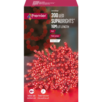 Premier 200 LED Multi Action Supabrights With Timer Red Clear Cable