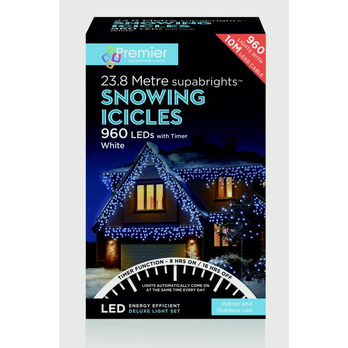 Premier Snowing Icicles With Timer Blue & White 960 LEDs 23.8-metre snowing icicles