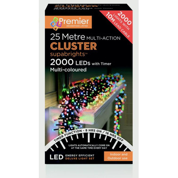 Premier 2000 LED Multi Action Supabrights Cluster Lights With Timer Multi/Green Cable