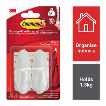 Command Medium Designer Hooks 2 Hooks, 4 Medium Strips