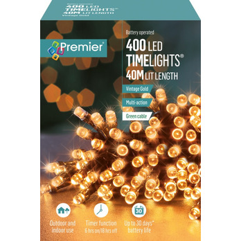 Premier 400 LED Multi Action Battery Operated TIMELIGHTS Vintage Gold/Green