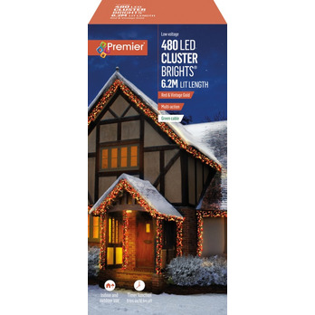 Premier 480 LED Multi Action Cluster Brights With Timer Red & Vintage Gold/Green Cable