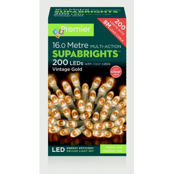 Premier 200 LED Multi Action Supabrights With Timer Vintage Gold/Clear Cable