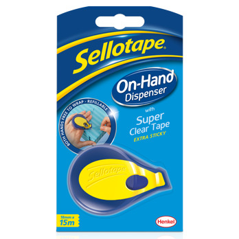 Sellotape On Hand Dispenser Including 18mm X 15m Roll fits between your fingers for hands free