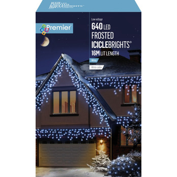 Premier Multi Action 640 LED Frosted Cap Icicles White/Cable
