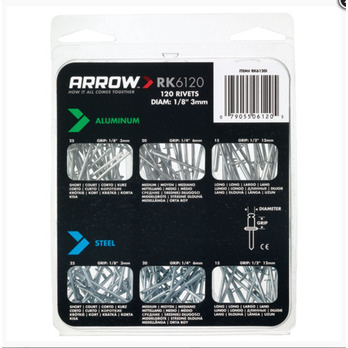 Arrow Assorted Rivets Pack 120 - contains Assorted Sizes/Types