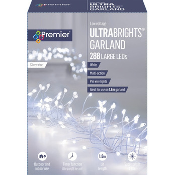 Premier Multi Action Ultra Brights Silver Garland White 288 LEDs