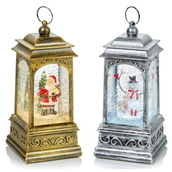 Premier Glitter Spinner Lantern Santa Snowman 21cm
