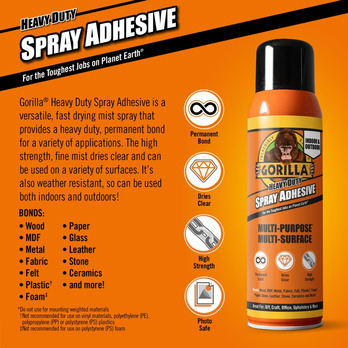 Gorilla Heavy Duty Spray Adhesive 400ml - Indoor/Outdoor - Multi-purpose, Multi-surface