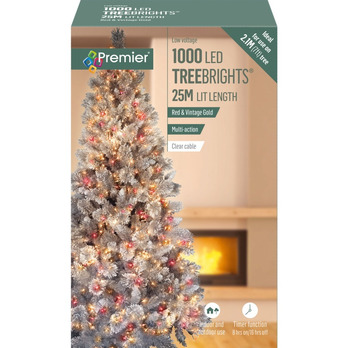 Premier 1000 LED Multi Action Treebrights With Timer Red & Vintage Gold/Clear Cable