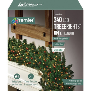Premier 240 LED Multi Action Treebrights With Timer Red & Vintage Gold/Green Cable