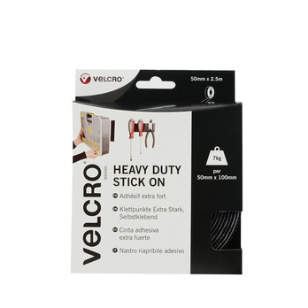 VELCRO Heavy Duty Stick On Tape 50mm x 2.5m Black - professional Velcro tape