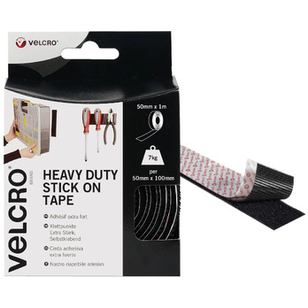 VELCRO Heavy Duty Stick On Tape 50mm x 1m Black - heavy duty, industrial strength