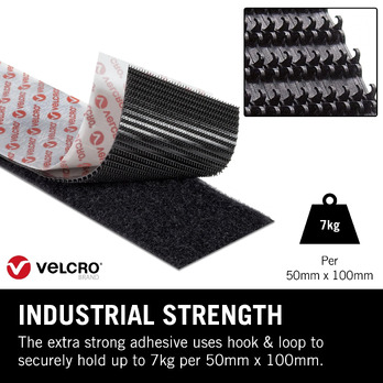 VELCRO Heavy Duty Stick On Tape 50mm x 1m Black - heavy duty, industrial strength