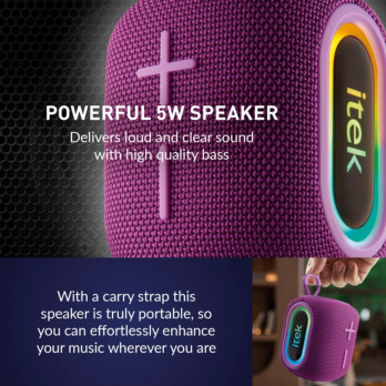Itek Bluetooth Purple Speaker & LED Lights 5w AUX-in USB TF or  Micro-SD
