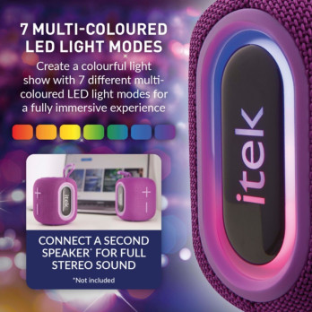 Itek Bluetooth Purple Speaker & LED Lights 5w AUX-in USB TF or  Micro-SD