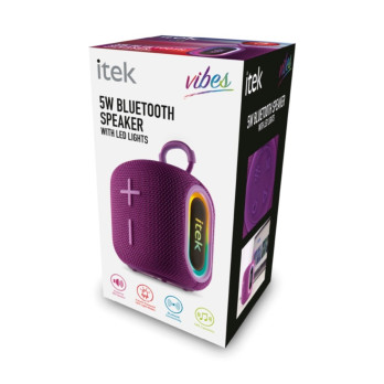 Itek Bluetooth Purple Speaker & LED Lights 5w AUX-in USB TF or  Micro-SD