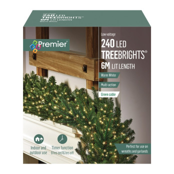 Premier 240 LED Multi Action Treebrights With Timer Warm White/Green Cable