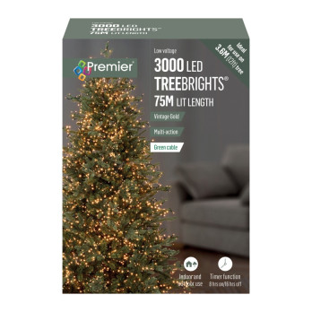 Premier 3000 LED Multi Action Treebrights With Timer Vintage Gold/Green