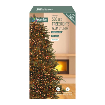 Premier 500 LED Multi Action Treebrights With Timer Red & Vintage Gold/Green