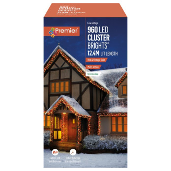 Premier 960 LED Multi Action Cluster Brights With Timer Red & Vintage Gold/Green